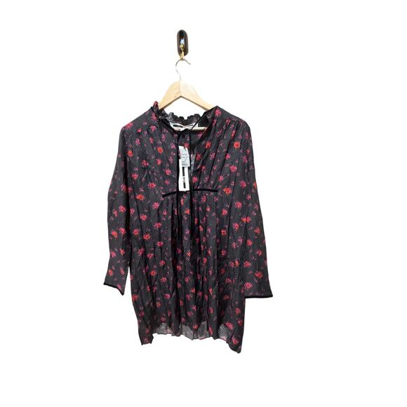 Alexander McQueen MCQ Black Silk Pleated Floral Babydoll‎ Dress Size10 - Picture 8 of 10